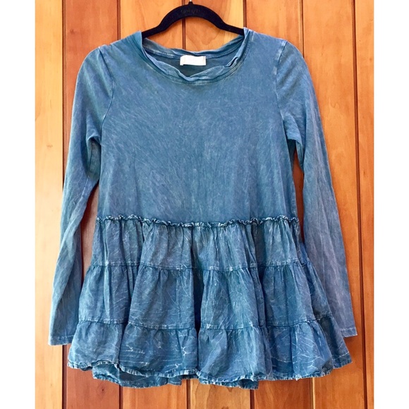Altar'd State Tops - Altar’d State Long Sleeve Acid Wash Ruffle Top